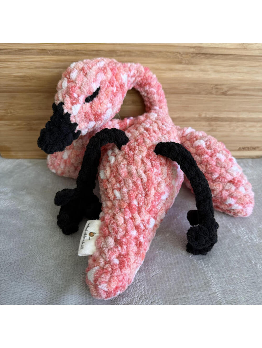 Handmade Crochet Flamingo Plush 16" Snuggler Soft Chenille Stuffed Animal Lovey